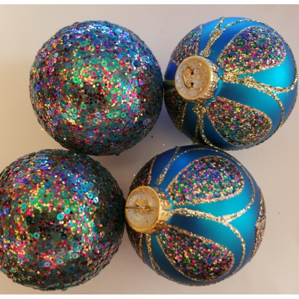 Vintage Glass Ornaments Sparkle Embellished Round Crown Top Marked Marked G & B